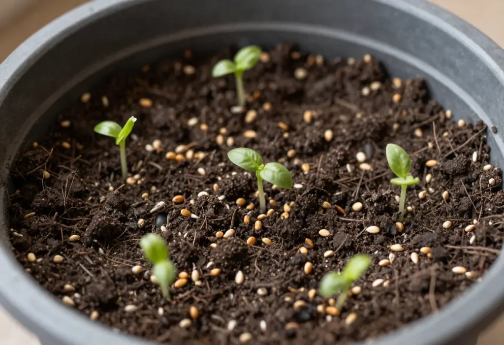 How to Germinate Basil Seeds – basil seeds sprouting in indoor container garden
