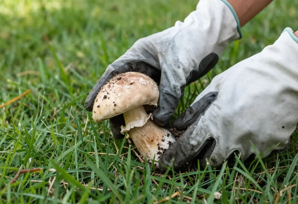How to Get Rid of Stinkhorn Mushrooms close-up of affected soil and mushrooms