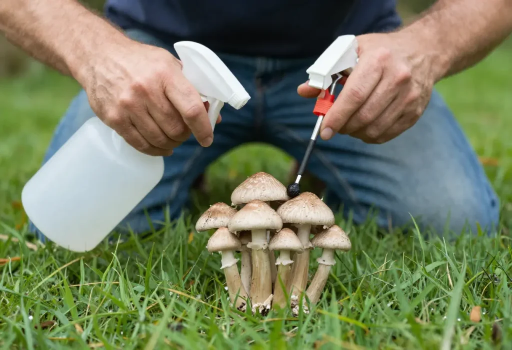 How to Get Rid of Stinkhorn Mushrooms showing manual removal of fungi