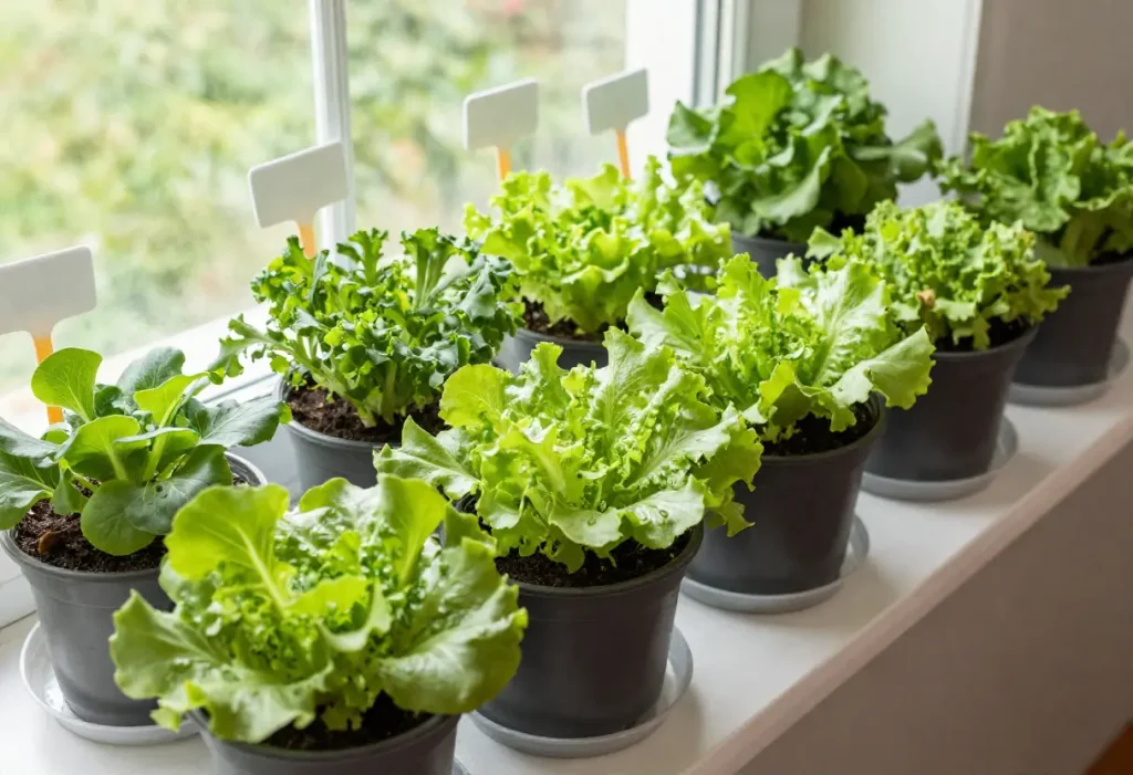 How to Grow Lettuce in Pots – gardener planting lettuce seedlings in small patio containers