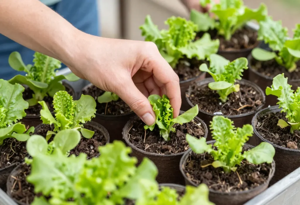 How to Grow Lettuce in Pots – close-up of fresh lettuce leaves growing in container garden