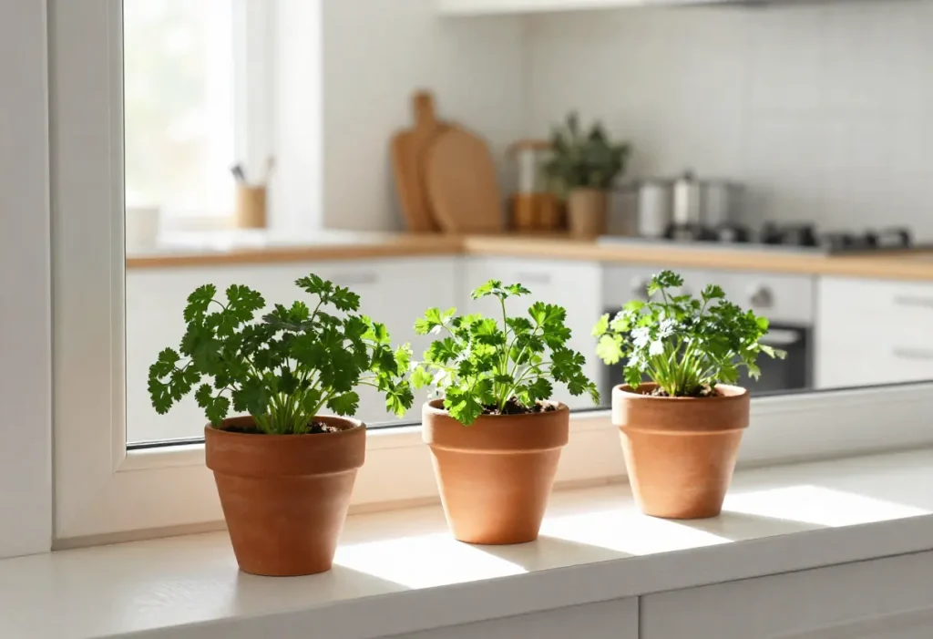 How to Grow Parsley Indoors with fresh parsley ready for harvest