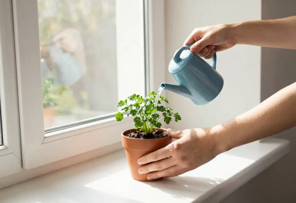 How to Grow Parsley Indoors showing seed starting and early growth