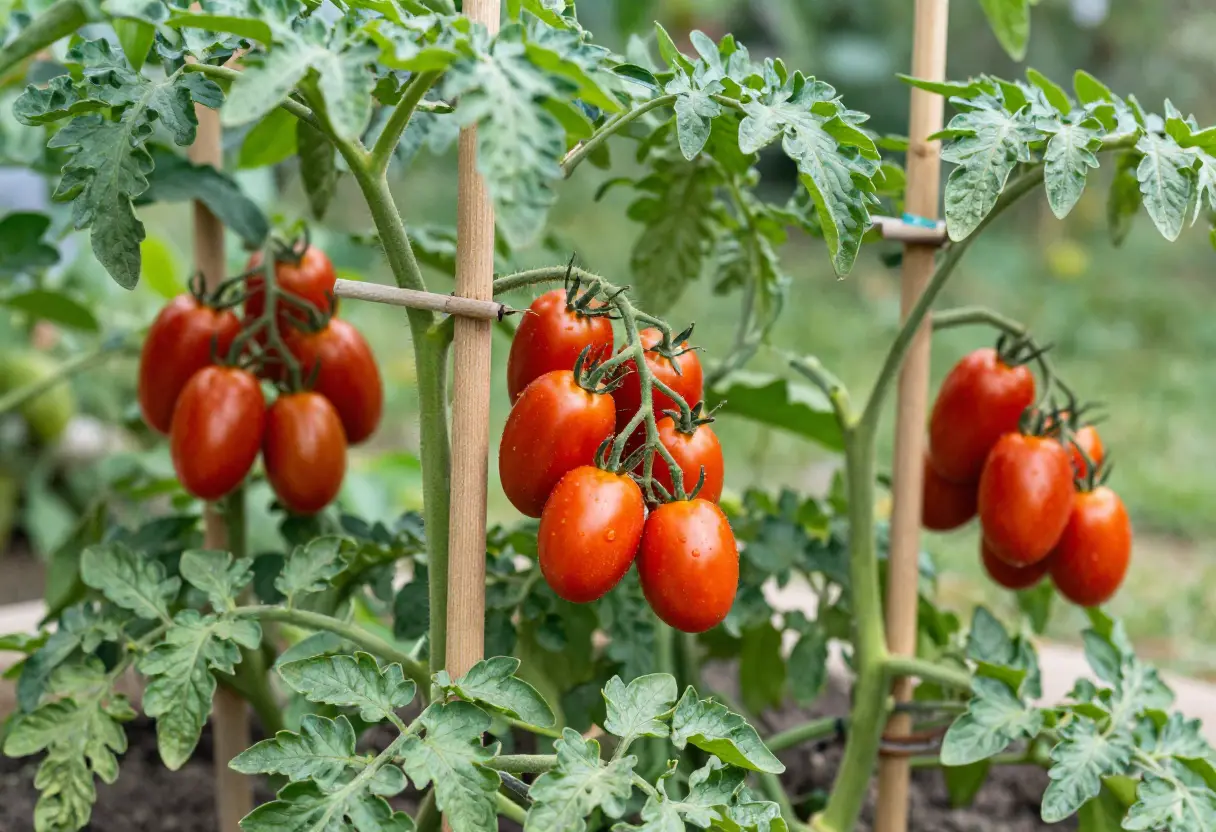 How to Grow Roma Tomatoes – close-up of Roma tomato plant with developing fruits