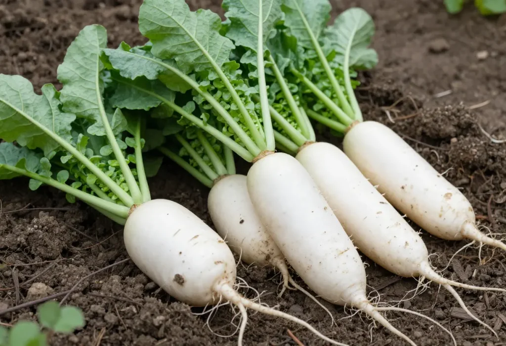 Korean Radish Vs Daikon – close-up showing size and shape differences between Korean radish and daikon