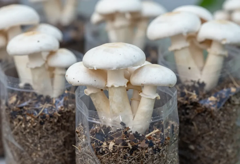 Mushroom Grow Bag Yield – hands holding grow bag with abundant mushroom harvest