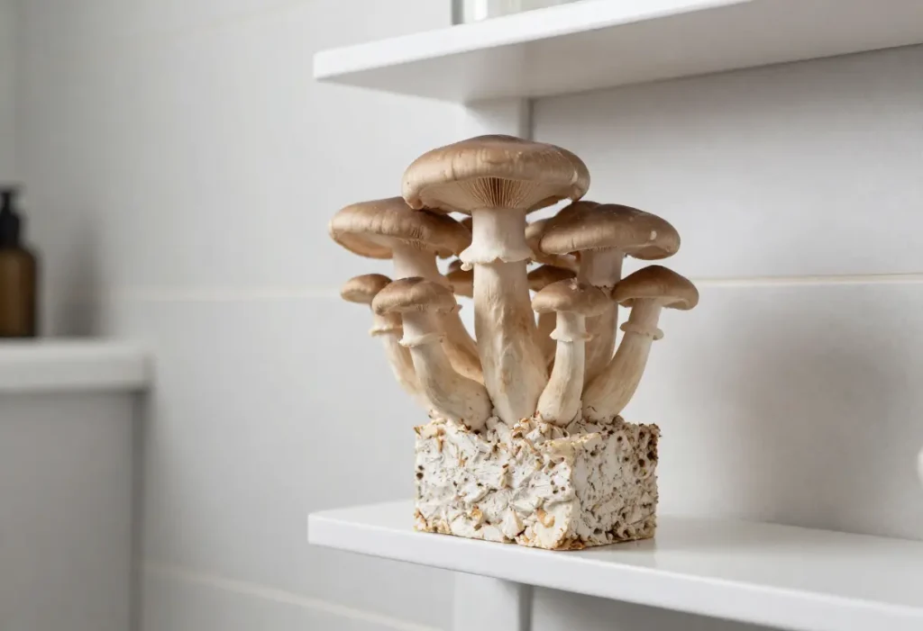 Mushroom Growing in Bathroom – small mushrooms appearing on damp bathroom wall