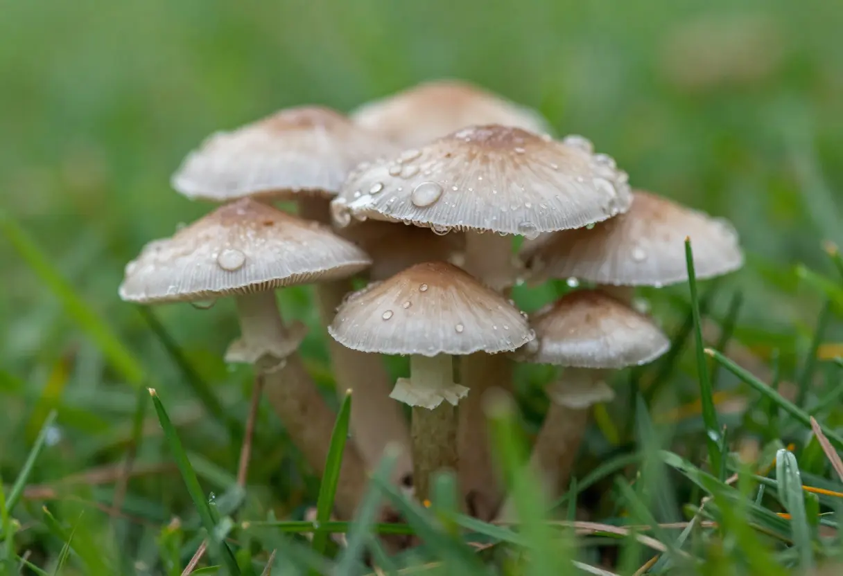 Mushroom Growth on Lawn – mushrooms sprouting in grassy lawn after rain