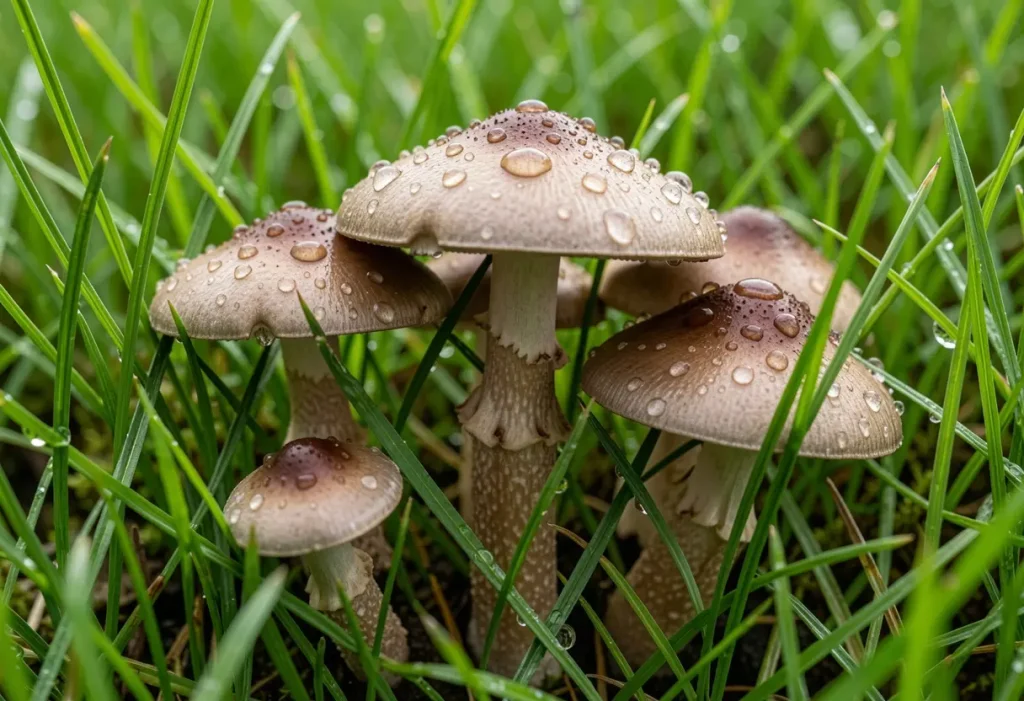 Mushrooms Growing in Grass – mushrooms emerging in lawn after rain