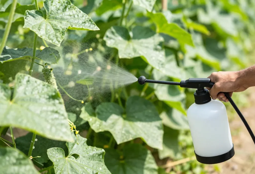 Nitrogen Fertilizer for Cucumbers – healthy cucumber leaves after proper nitrogen feeding