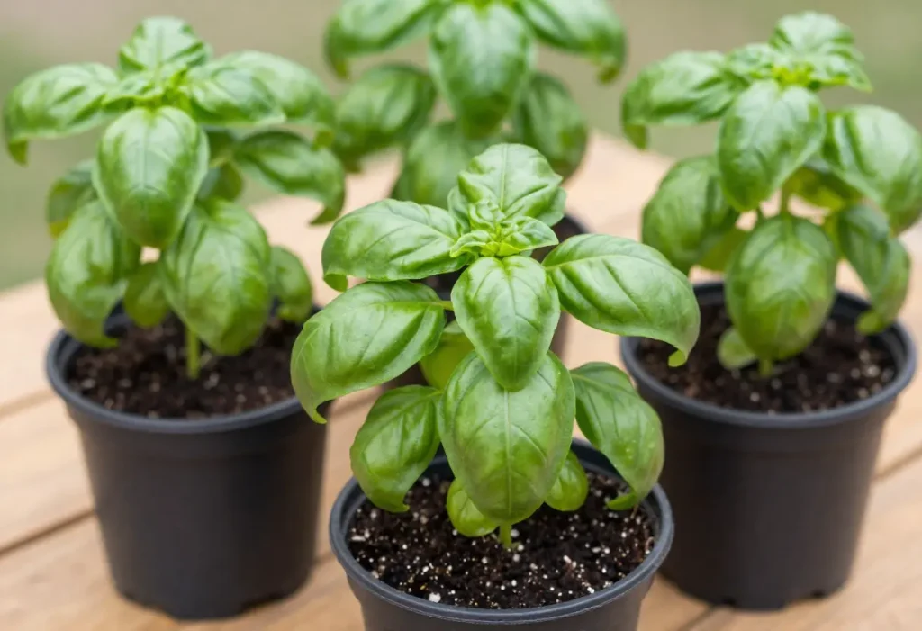 Planting Basil in Pots – healthy basil plants thriving in balcony containers