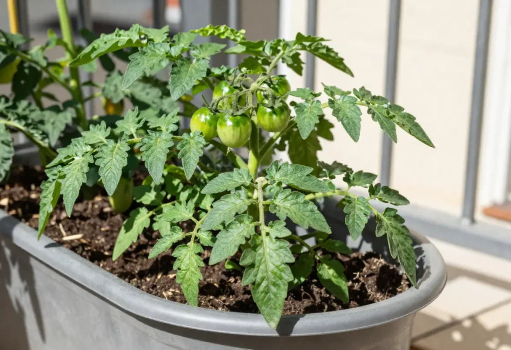 Planting Roma Tomatoes in Pots – hands adding soil around Roma tomato seedlings in pots