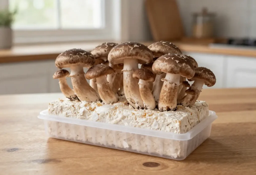 Shiitake Mushroom Growing Kit – indoor kit producing fresh shiitake mushrooms at home