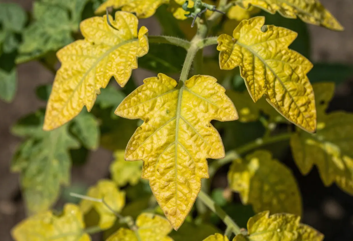 Tomato Leaves Turning Yellow – tomato plant affected by nutrient deficiency or stress