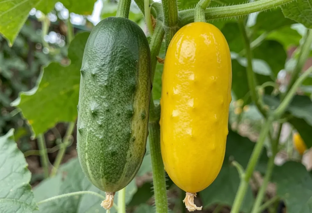 When are Lemon Cucumbers Ripe with size and color comparison on vine