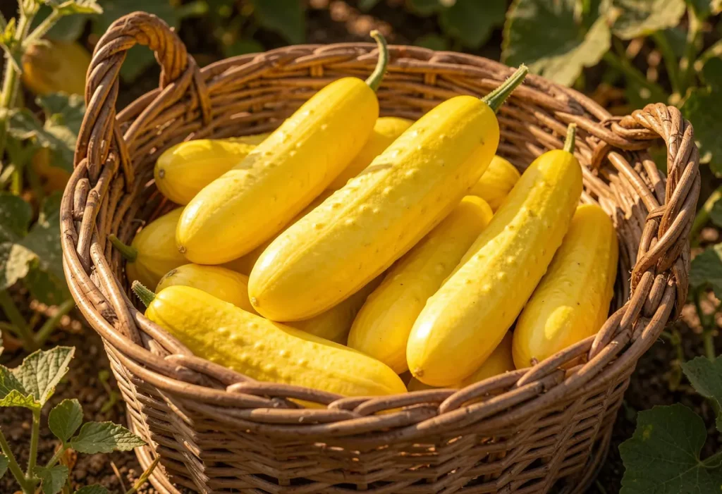 When are Lemon Cucumbers Ripe freshly picked lemon cucumbers from plant