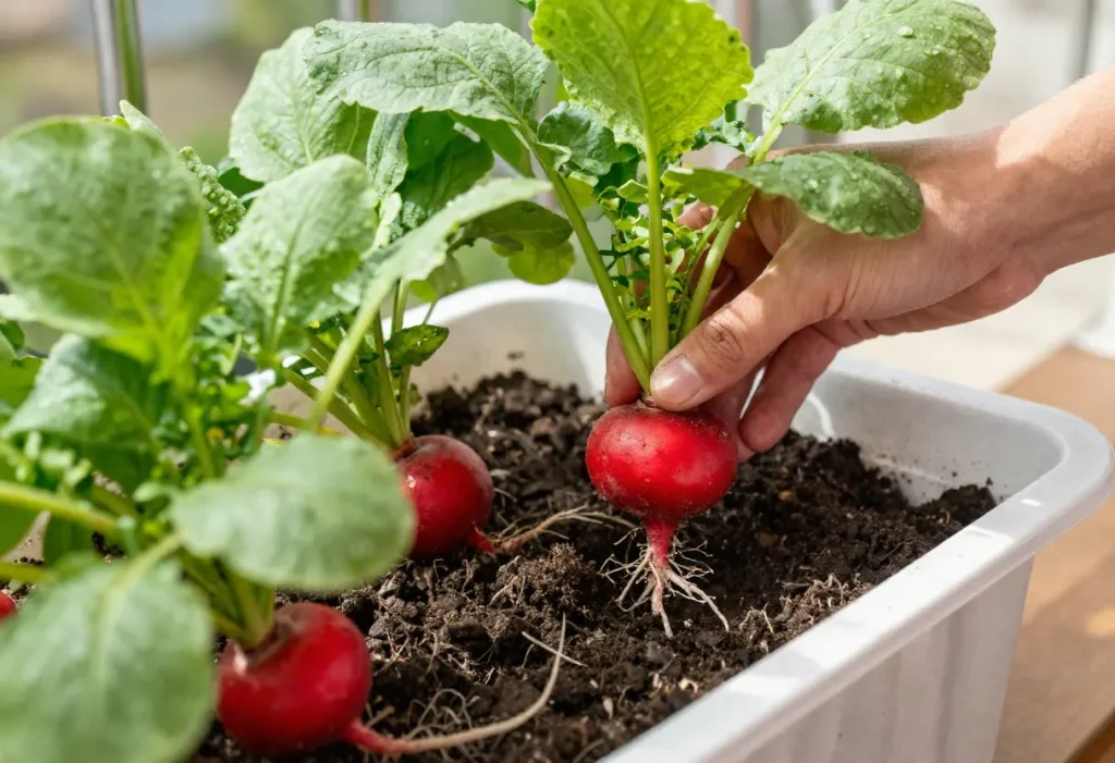 When to Harvest Radish displaying freshly harvested radishes on soil