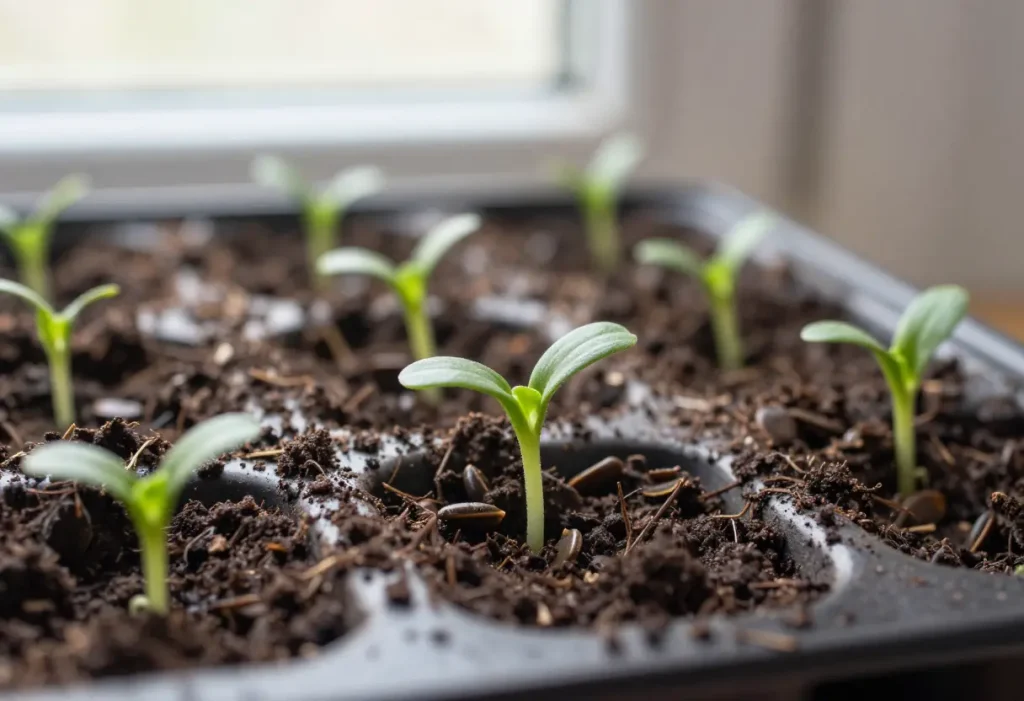When to Start Zucchini Seeds Indoors – hands sowing zucchini seeds in pots before transplanting outdoors