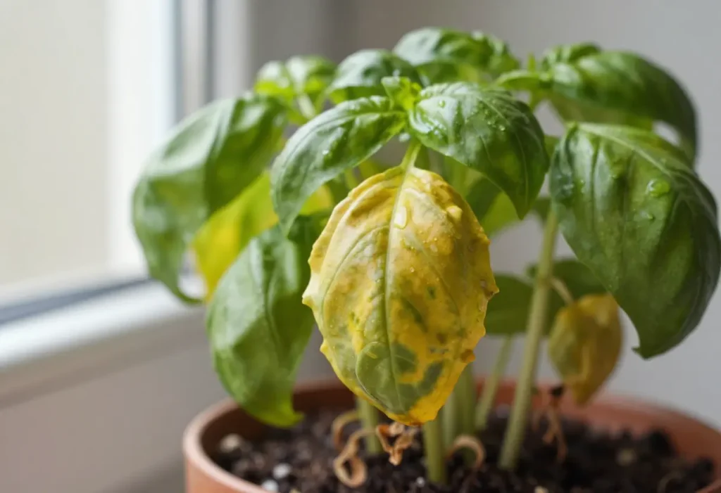 Why is My Basil Plant Dying showing dry soil and unhealthy plant