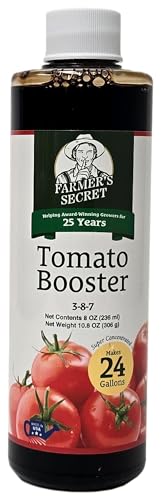 Farmer's Secret Tomato Booster Fertilizer (8oz) - Super Concentrated - 3:8:7 Ratio Fortified with Humic Acid, Iron and Calcium - Grow More Tomatoes