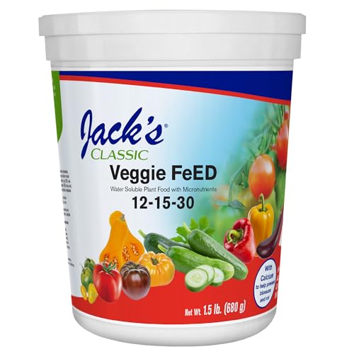 Jack's Classic 12-15-30 Veggie Feed Water-Soluble Fertilizer with Micronutrients for Plant Growth and Abundant Fruit Set in Blooming Vegetable Plants, 1.5lbs