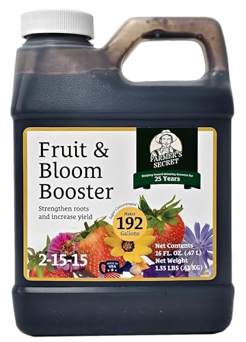 Farmer’s Secret Fruit & Bloom Booster Fertilizer (16oz) - Super Concentrated - Boosts Flowering and Yield on All Varieties of Fruits, Vegetables and Flowers