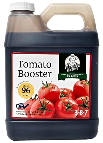 Farmer's Secret Tomato Booster Fertilizer (32oz) - Super Concentrated - 3:8:7 Ratio Fortified with Humic Acid, Iron and Calcium - Grow More Tomatoes