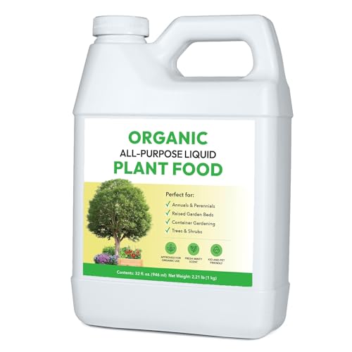 Organic All-Purpose Liquid Plant Food - Use on All Outdoor Plants: Flower Beds, Vegetable Gardens, Container Gardening | Concentrated Liquid Fertilizer Alternative (32oz, Mixes to 32 Gallons)