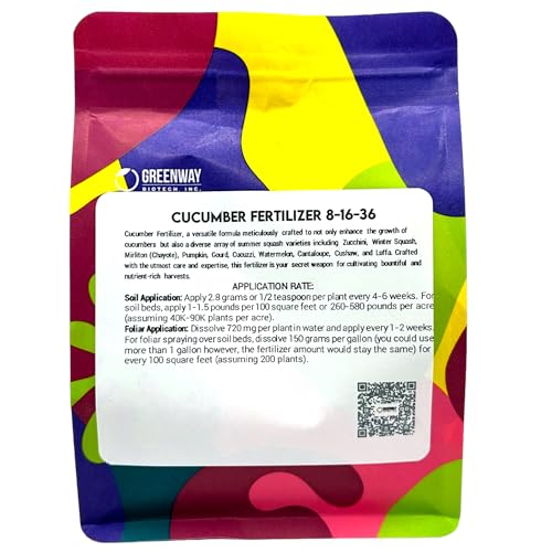 Greenway Biotech, Inc. Cucumber Fertilizer 8-16-36 - Water Soluble with Chelated Micronutrients - Prevents Bitter Cucumbers - for Melons Squash Zucchini - Hydroponics Soil Foliar - 1 LB