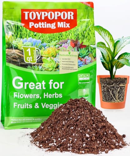 TOYPOPOR Potting Soil for All Indoor Houseplants, Contains Perlite, Peat Moss, Coco Coir and Rice Charcoal, Well Draining Potting Mix Light, Aerated Texture for Healthy Plant Roots and Fast Growth 1qt