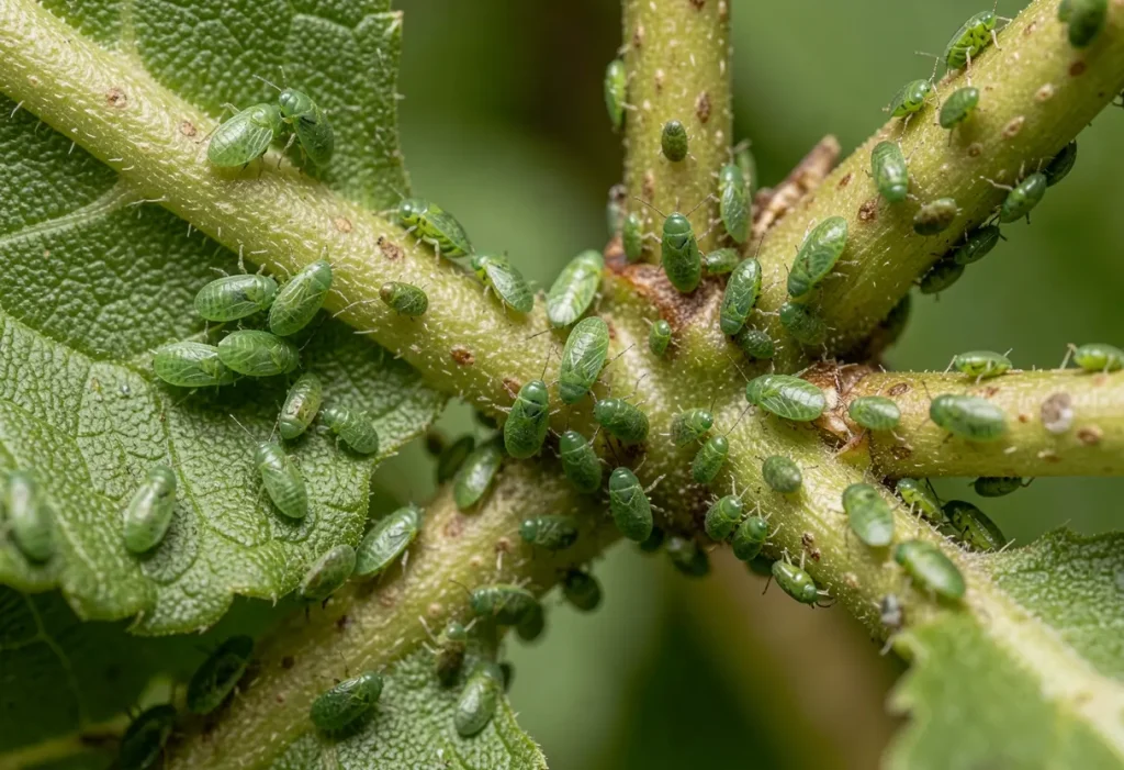 Aphid Infestation Large Tree showing clusters of aphids on leaves and branches