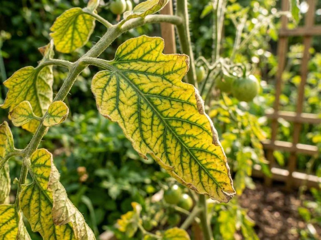 Cherry Tomato Leaves Turning Yellow showing yellowing foliage on tomato plant