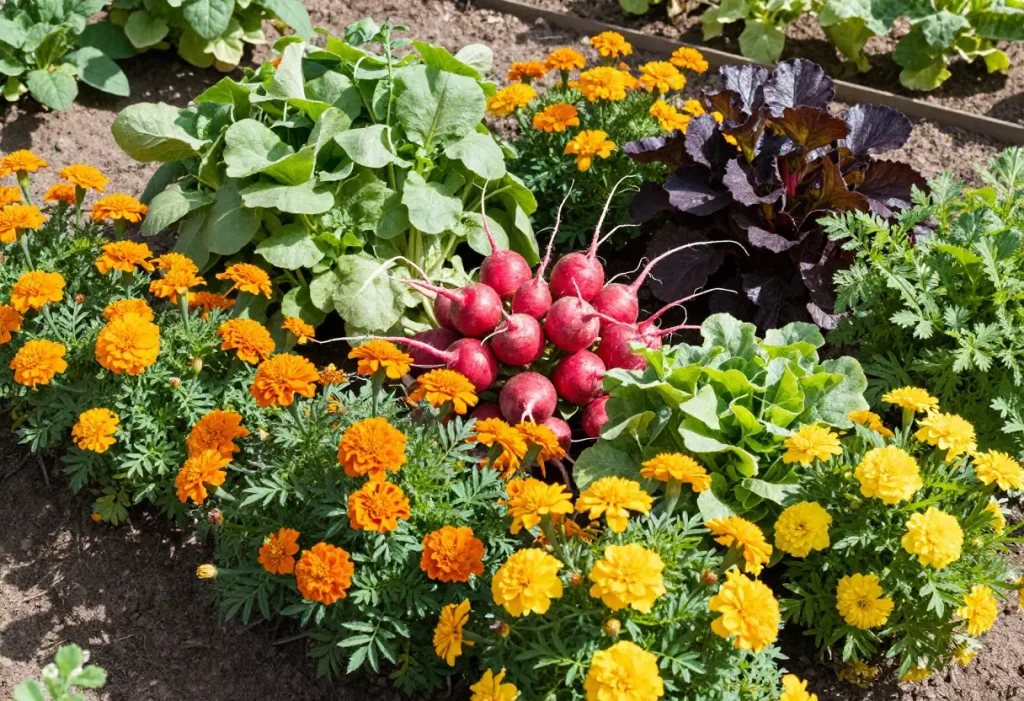 Companion Planting With Radishes with healthy plants growing together