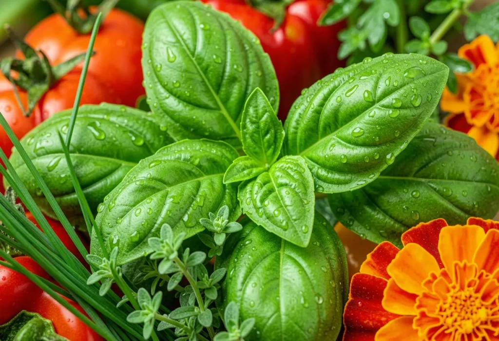 Companion Plants for Basil grown together in raised bed garden