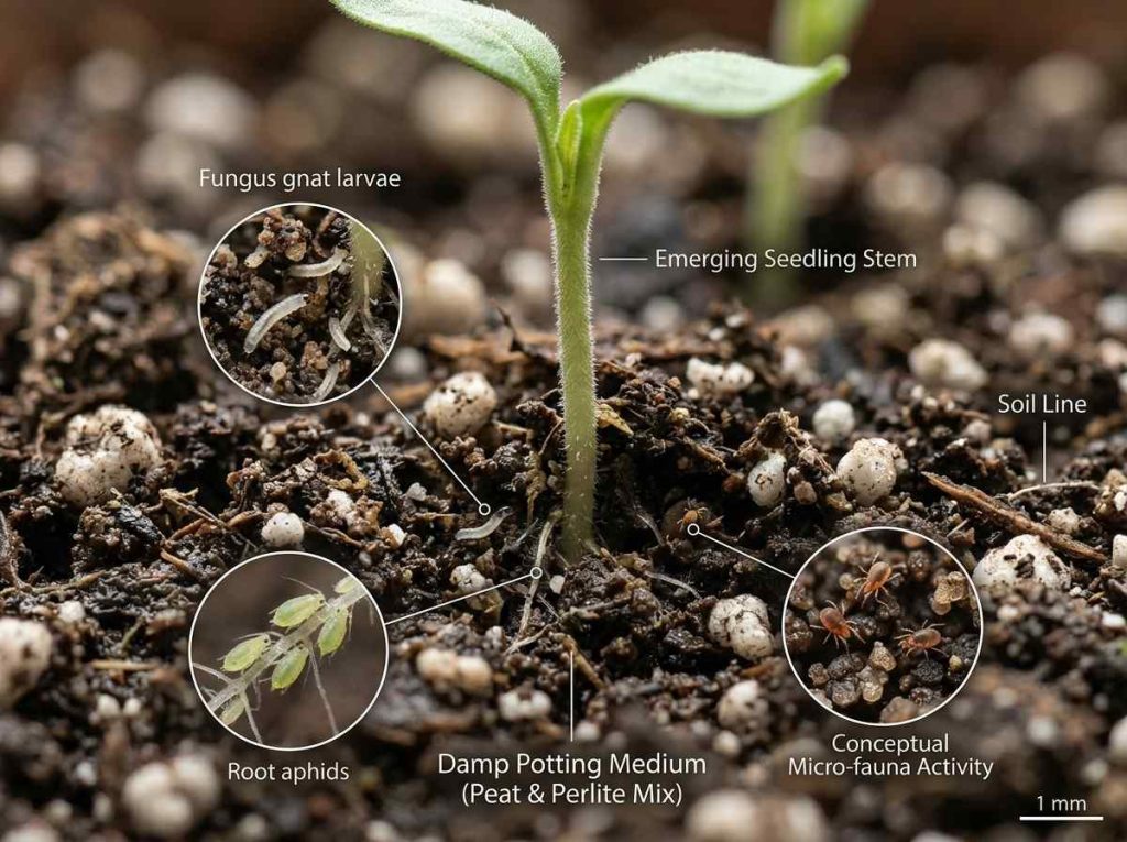 Do Spider Mites Live in Soil showing mites around plant roots and soil surface