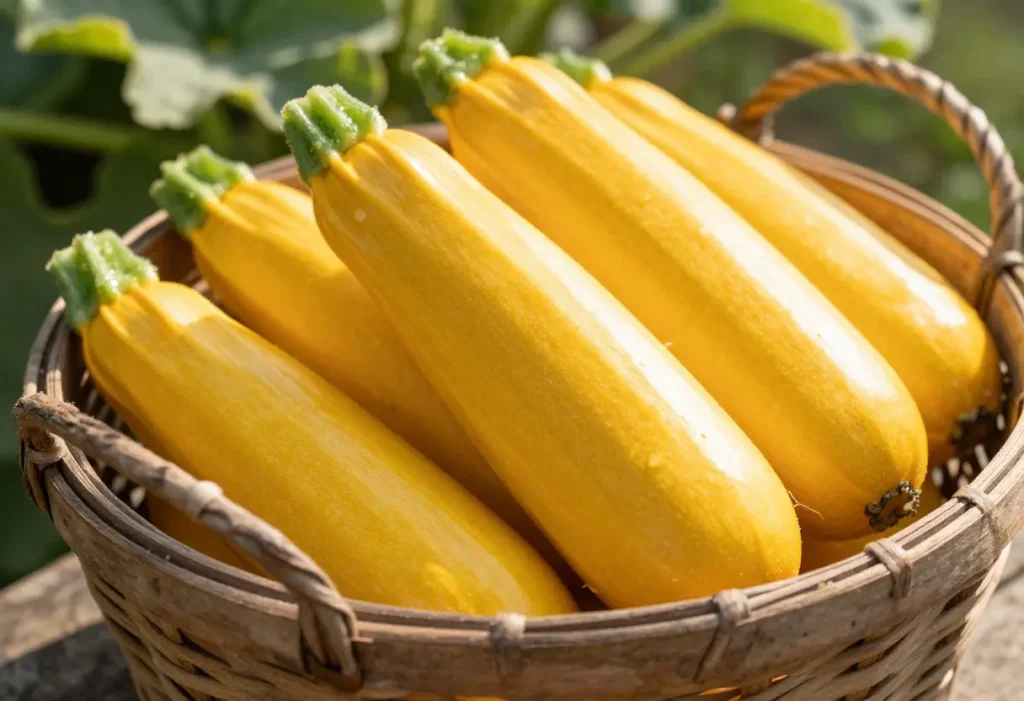 Easy Pick Gold Zucchini ready to pick in a backyard garden