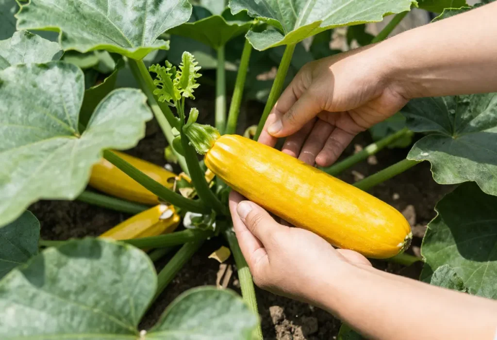 Easy Pick Gold Zucchini growing in a home vegetable garden
