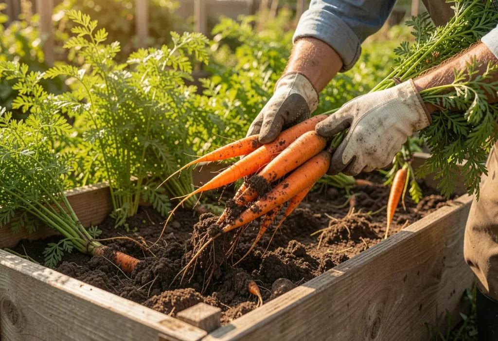 Growing Carrots in Raised Beds producing fresh and straight carrots