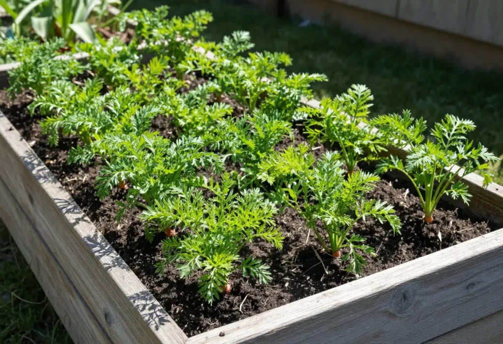 Growing Carrots in Raised Beds with loose soil for healthy root development