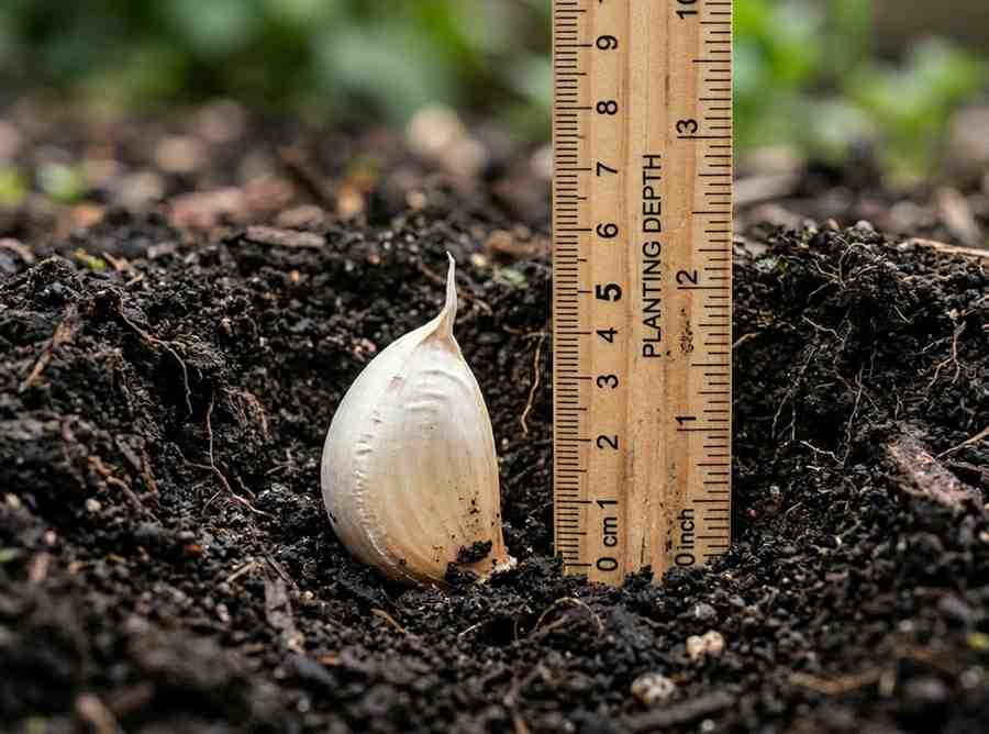 How Deep to Plant Garlic demonstrating clove placement in soil