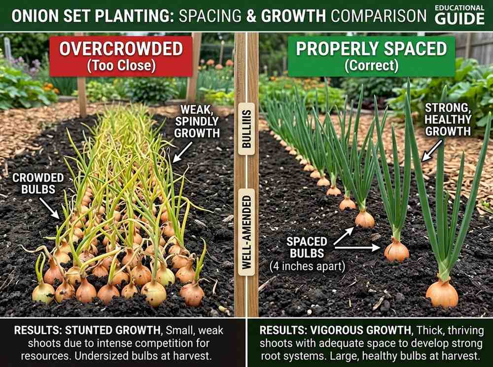 How Far Apart to Plant Onion Sets demonstrating spacing between each plant
