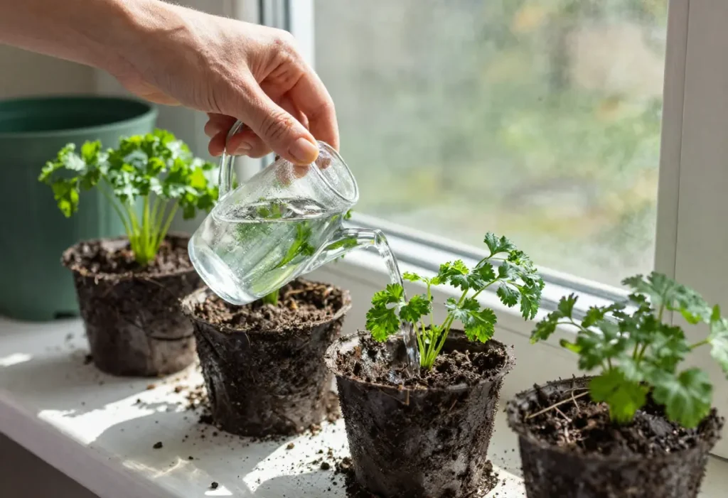 How to Grow Parsley in Pots with correct watering and sunlight care