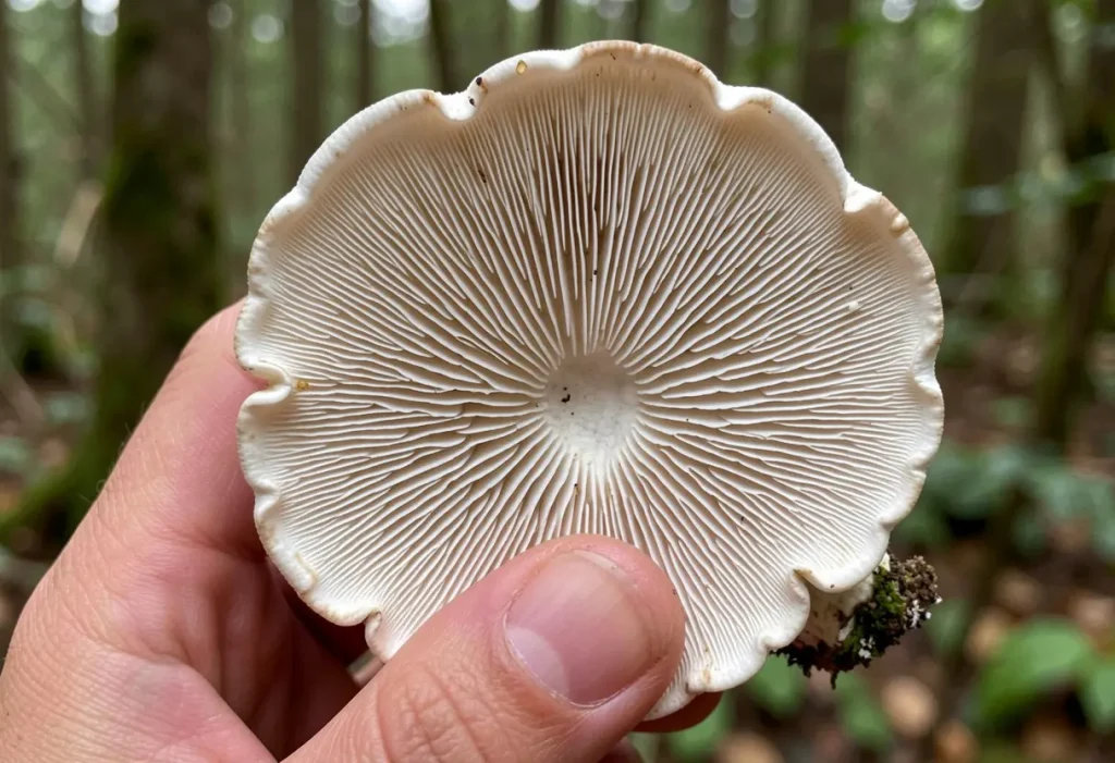 How to Identify Oyster Mushrooms showing fan shaped caps and white gills