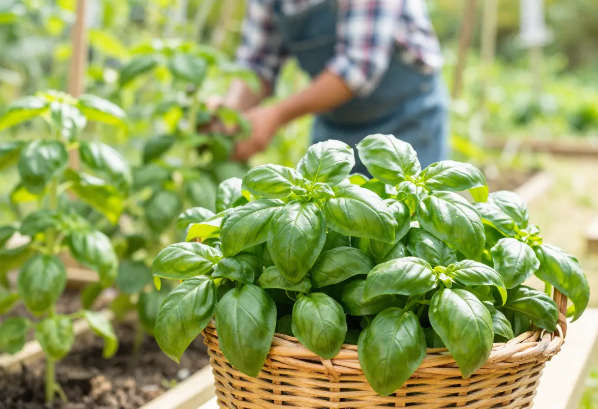 How to Pick Basil demonstrating cutting stems without harming the plant
