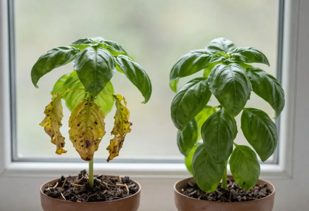 How to Revive a Basil Plant in indoor herb garden with sunlight