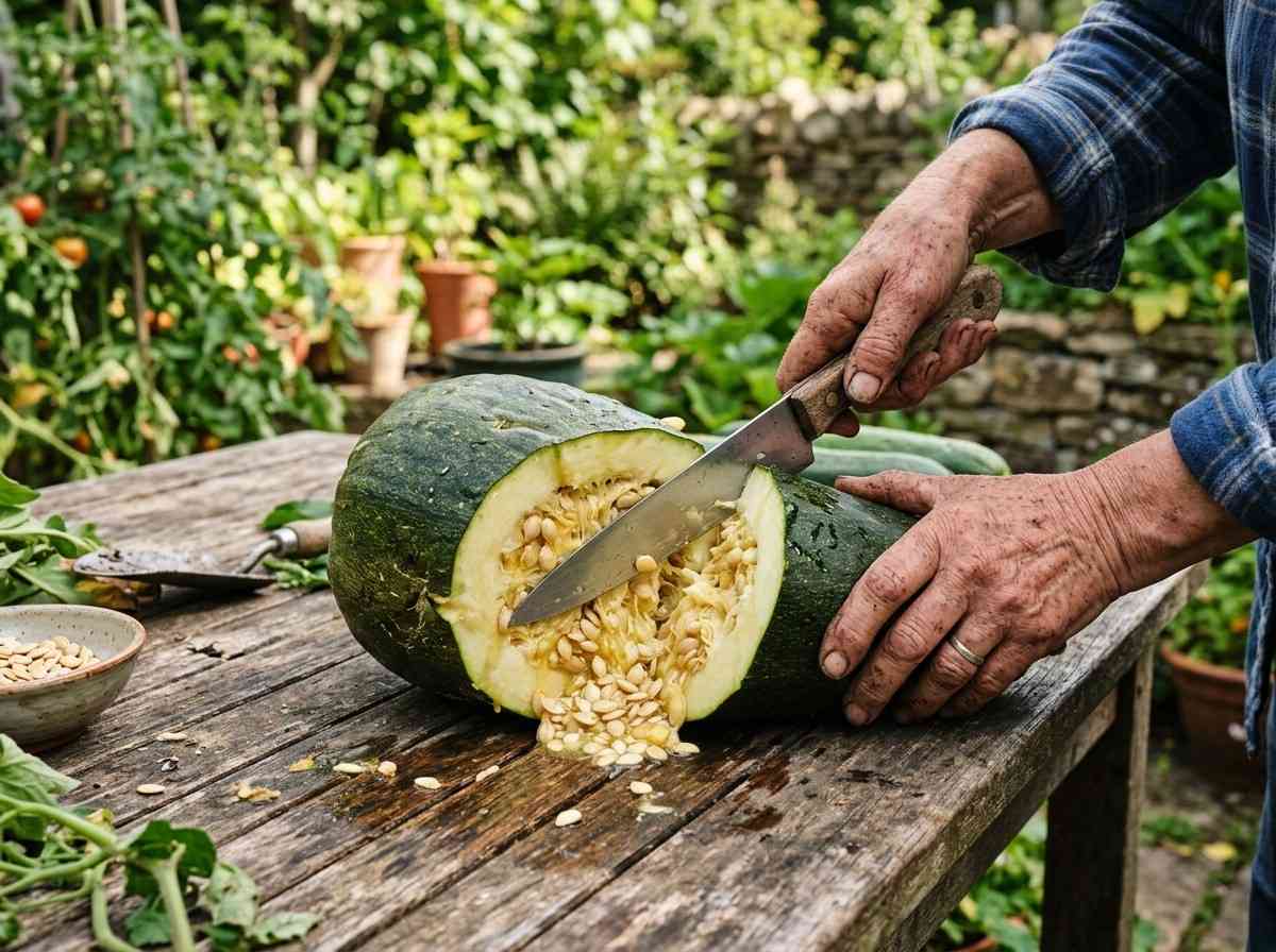 How to Save Zucchini Seeds showing seeds collected from mature zucchini fruit