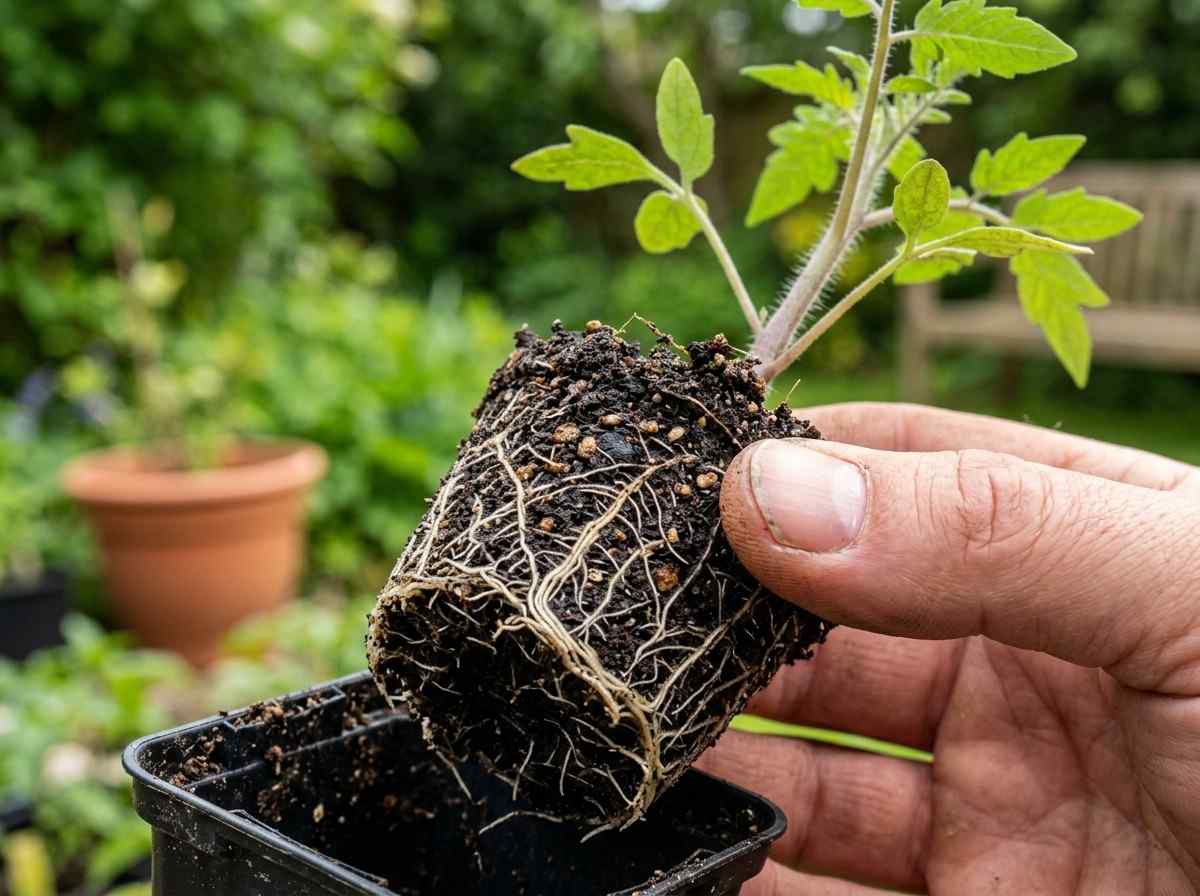 how to transplant tomato plants showing careful transfer of seedlings into garden soil