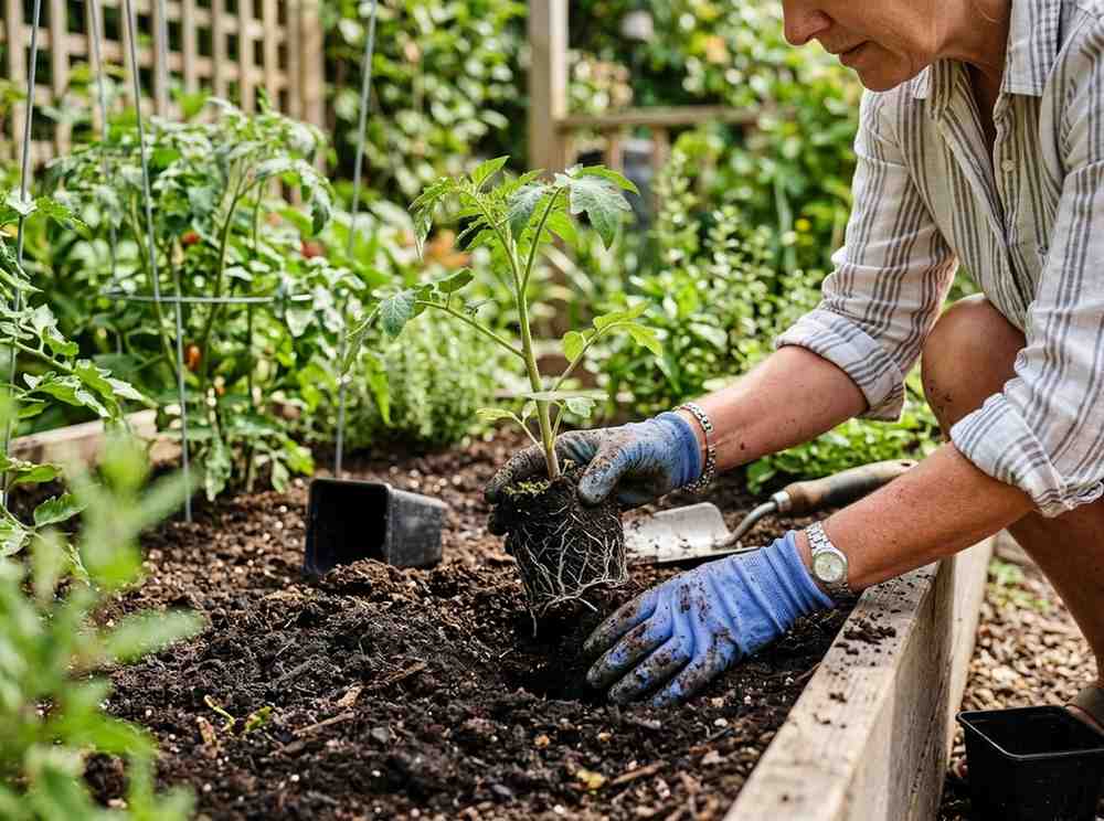 how to transplant tomato plants in raised beds for strong root development