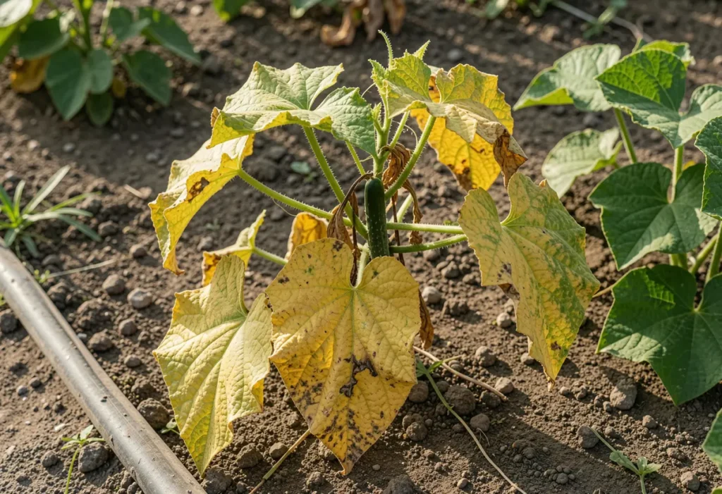 How to Treat Yellowing Cucumber Leaves caused by nutrient deficiency