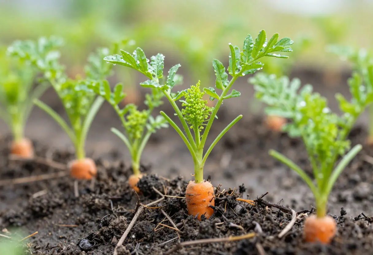 Planting Carrots from Seedlings showing proper spacing and soil preparation